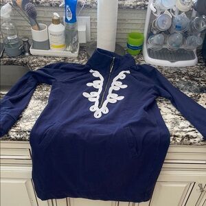 Lilly Pulitzer Navy Blue Quarter Zip with White Embroidery